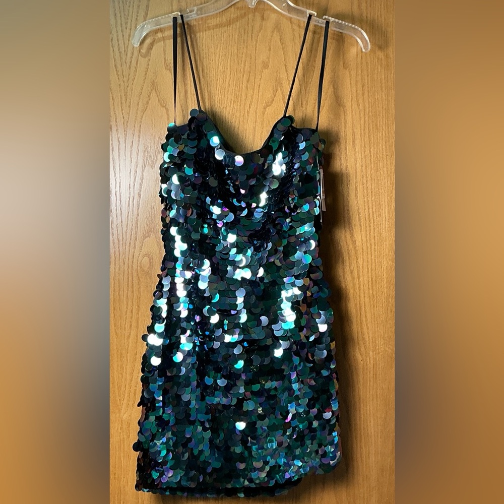 City Studio Juniors Sequin Paillette Mini Dress Iridescent Blue and Green SM New - Picture 5 of 12